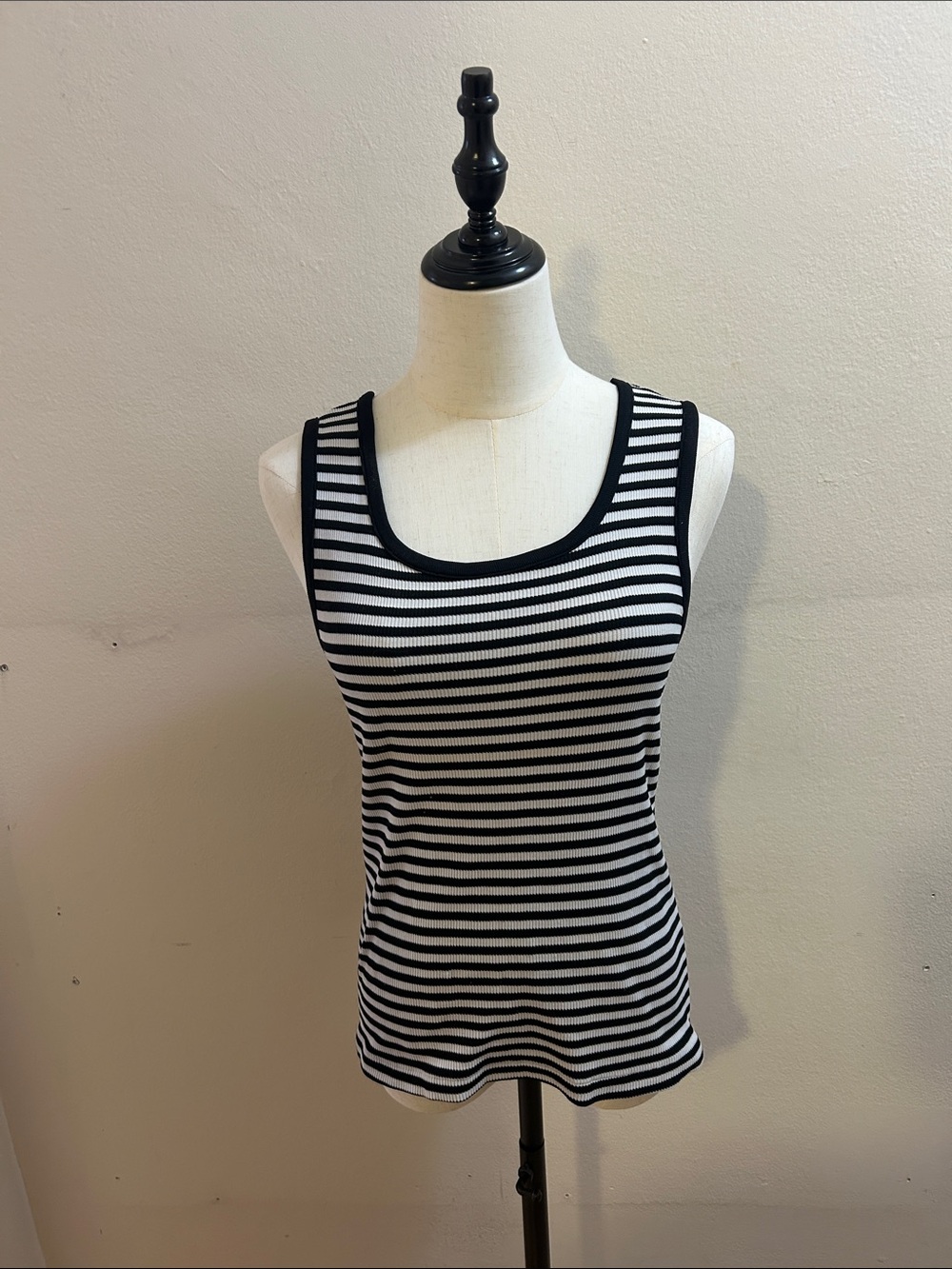 Black and White Striped Ribbed Tank Top